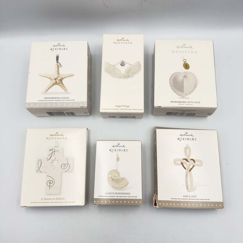 Hallmark Keepsake Porcelain‎ Ornament Lot 6pc Angel Wings Cross Starfish Shells